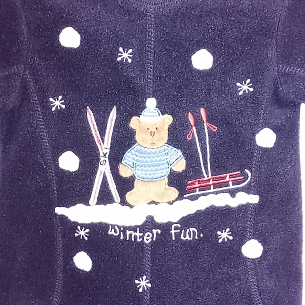 Vintage Miniwear One Piece Navy Blue Fleece Winter Bear Jumper Size 0-3 …